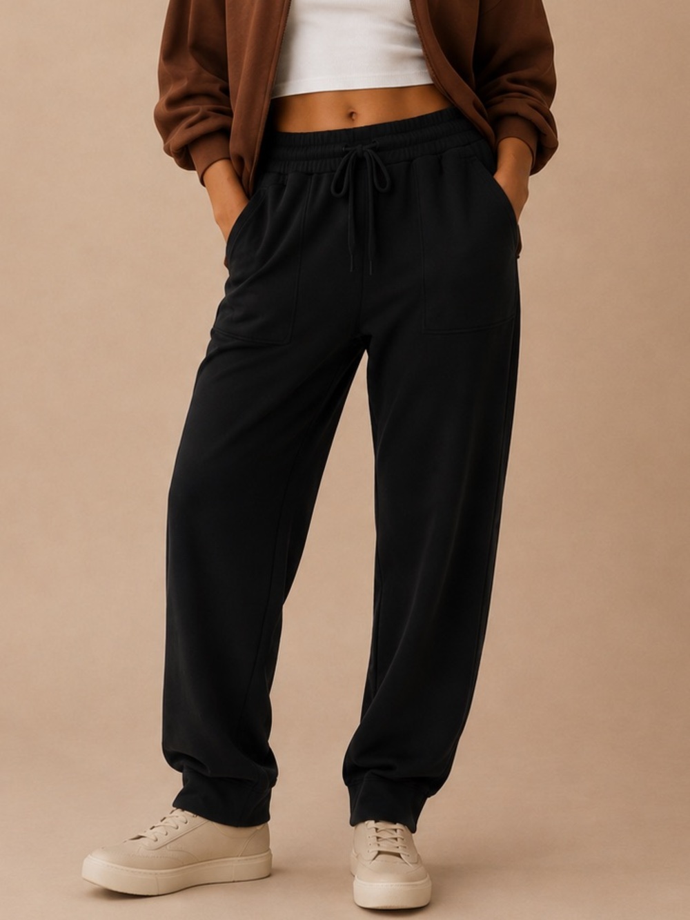 Quince Black Jogger Pants Large Elevated Lounge Athleisure Pull On L